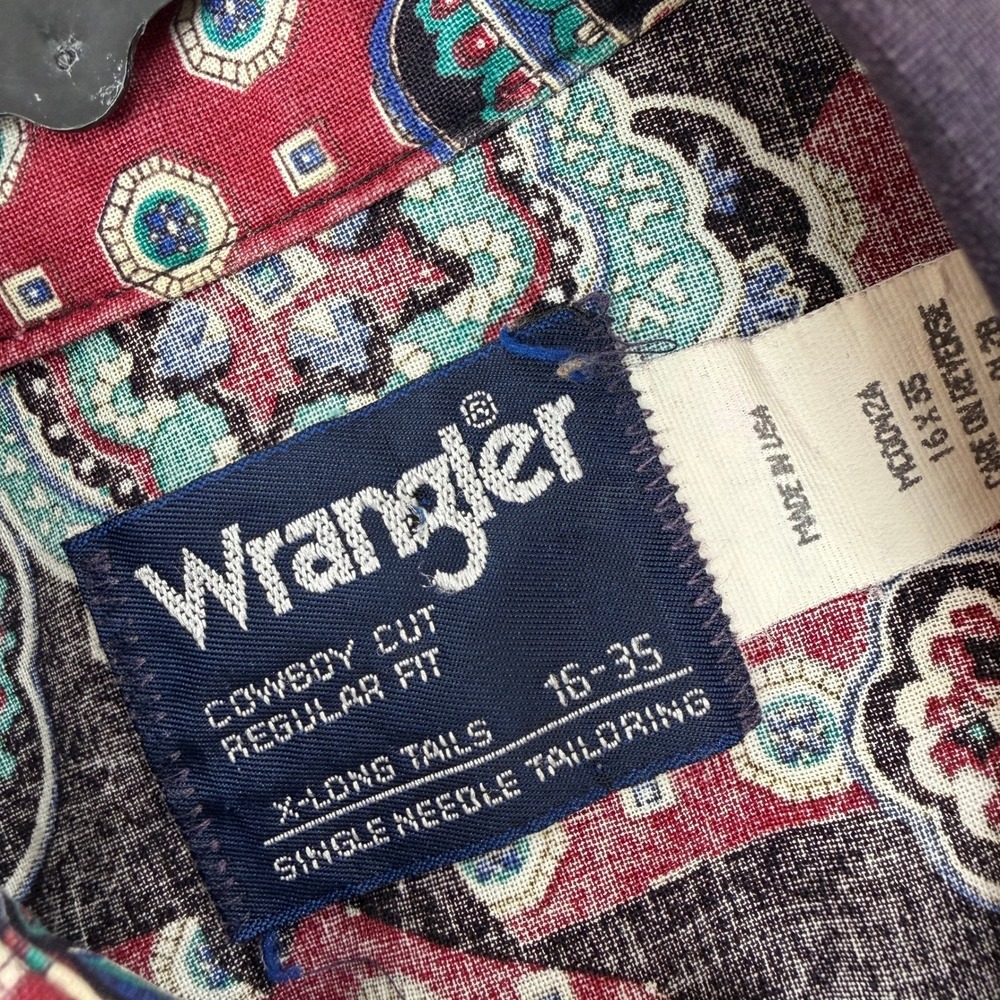 Wrangler Cowboy Cut Shirt Mens 16x35 Multicolor Paisley Western XLong Tails * - Picture 6 of 11